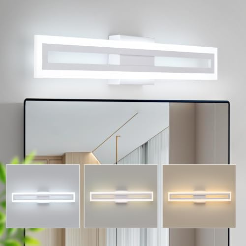 Amansour Lampe Miroir Salle de Bain 60CM, 20W Lampe de Miroir 3 Températures de Couleur (3000K/4000K/6000K), IP44 Etanche, Applique Linéaire Moderne pour Salle de Bain, Chambre, Couloir, Blanc