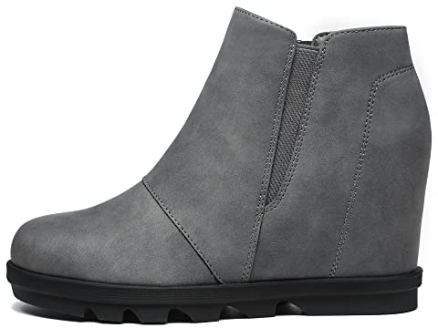 Athlefit Wedge Booties for Women with Heel Hidden Wedge Boots Comfortable Ankle Boots Gray Size 9.5