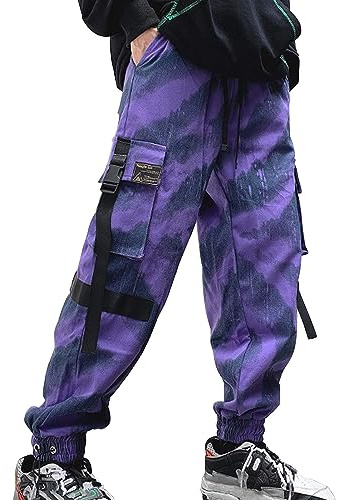XYXIONGMAO Män lila techwear streetwear joggare taktiska hip hop byxor lila overaller sweatpants cargobyxor för män, lila, XL