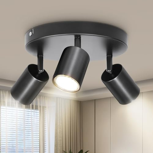 Dehobo Led Deckenstrahler 3 Flammig Rund Schwarz 350° - Spotleuchte GU10 Schwenkbar - Deckenlampe Spots Led Vintage Deckenspot für Wohnzimmer Schlafzimmer Küche - Nein GU10 Leuchtmittel