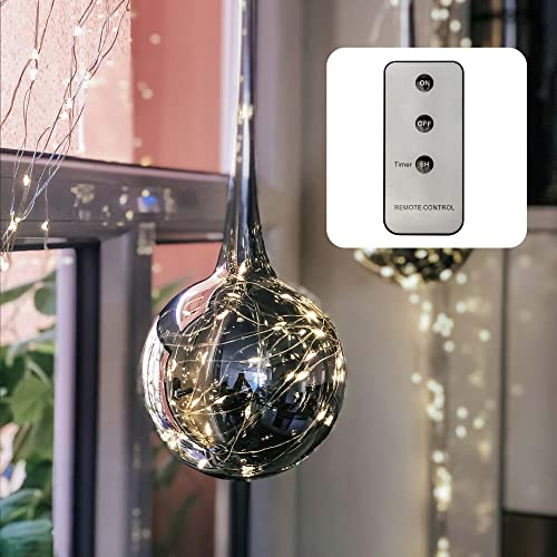 Hellum LED hängande glaskula med ljuskedja med timer och fjärrkontroll, glaskula ljusstake med 30 varmvita lysdioder 524703