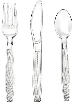 Signature Packaging - Re-usable Plastic Cutlery Set 150 Pack - Heavy Duty Forks, Spoons & Knives - Party Cutlery