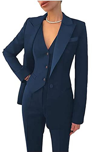 Leader of the Beauty Ensemble de costume 3 pièces pour femme bleu marine avec veste, gilet et pantalon pour bureau, travail, mariage, soirée de bal