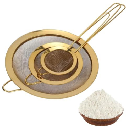 Fine Mesh Sieve Set of 3, Stainless Steel Mesh Strainer Sieves and Strainers Tea Strainer Fine for Baking Flour Colander with Handle for Kitchen