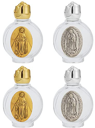 WEBEEDY 4 botellas de agua bendita de cristal, botellas de agua santa católica de Nuestra Señora de Guadalupe María
