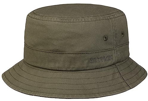 Stetson Organic Cotton Hut mit UV-Schutz Damen Herren 100% Bio-Baumwolle Knitterfrei Nachhaltig Bucket Hat Packable Anglerhut Frühjahr Sommer Oliv L (58-59 cm)