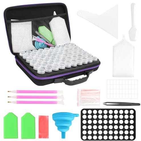 MXTIMWAN Diamant Painting Zubehör Box, 60 Fächer Diamond Painting Koffer mit Diamant Painting Zubehöhr Werkzeug Set, 5D Diamant Painting Zubehör Organizer für Strass, Perlen, DIY Handwerk