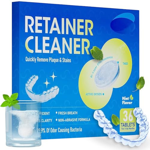 Renigungstabletten für Zahnspangen – 36 Retainer Reinigungstabletten, Flecken von Zahnspangen und Verfärbungen entfernen, geeignet für Invisalign und Mundschutz