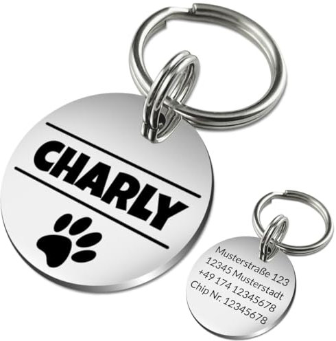 SanJuve Edelstahl Hundemarke mit Gravur - ⌀25mm oder 30mm - Personalisiert mit Name, Motiv und Text - Runder Anhänger für Halsband als Tiermarke für Hunde und Katzen