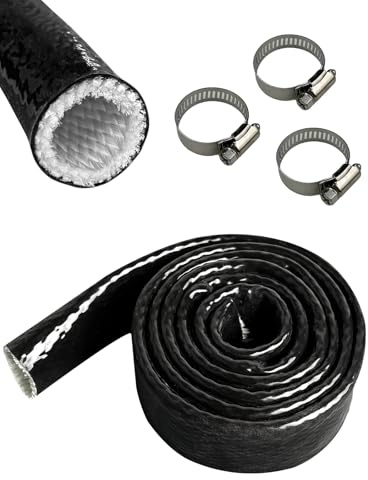 YAMAKATO 19MM Funda Térmica de Protección Contra Incendios Blindada Contra Incendios para Moto , Protección Contra El Calor de Fibra de Vidrio Recubierta de Silicona con 3 Abrazaderas