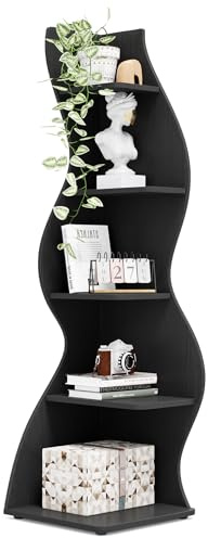 Tribesigns Eckregal, 178 cm hoch, Lagerregal, Bücherregal, Pflanzenständer, Organizer-Einheit, 5 Stufen, Modern, für Zuhause, Büro, Wohnzimmer, Schlafzimmer, Balkon, Schwarz, 1 Stück