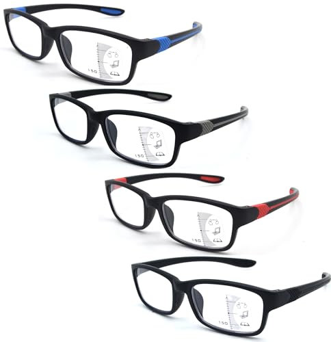 SIKAITE 4 Pack Progressive Multifocus Reading Glasses Blue Light Blocking Spring Hinge No Line Multifocal Computer Readers (4 Colors, 1.75, x)