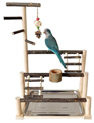 Holdes Aire de Jeux pour Oiseaux | Grande Aire de Jeu Interactive | Accessoires pour Cage à perruches avec d'alimentation, Support de Jeu Naturel pour perroquets et perruches, calopsittes