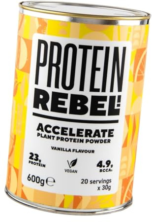 Vegan Protein Powder Vanilla for Runners - 100% Natural, Plant Based Protein Supplements - Clean Running Recovery Drink, Sugar Free, Gluten Free, No Additives or Preservatives, by Protein Rebel
