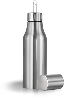 OlBuWa Dispenser di olio bottiglia in acciaio inox con beccuccio senza gocciolamento per cucina e barbecue,1000ml