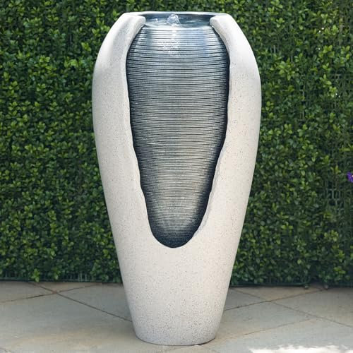Alpine Corporation Fontana per vasetto d'acqua, poliresina, cemento, fibra di vetro, 29 H-bicolore W/LED