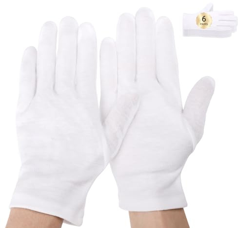 Segbeauty 12 guantes hidratantes extra grandes durante la noche, guantes de algodón blanco grueso para spa de manos secas, 6 pares de guantes de dormir más grandes para mujeres y hombres, guantes de