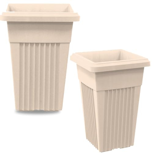 SIDSONS 40cm Tall Upright Planter - Large Plastic Pillar Flower Pot, Modern Garden, Patio & Front Door Decor, Big Flower Pots Indoor & Outdoor, Suitable For Plant, Flowers, Herbs (2, Taupe)