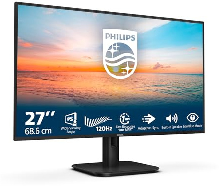 Philips 27E1N1200A Monitor 27 pollici FHD 120 Hz, pannello IPS, 4 ms GtG, Adaptive Sync, altoparlanti integrati, (1920 × 1080, HDMI 1× 1.4, DP 1× 1.2), nero.