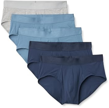 Amazon Essentials Men's Super Soft Modal Brief, Pack of 5, Deep Blue/Grey Marl/Navy, M