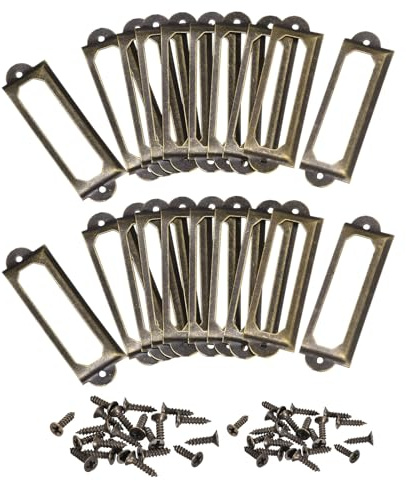 sourcing map Metal Label Holders, 60x17mm 40pcs File Name Card Tag Label Holder Frame for Office Library Drawer Cabinet Shelves, Bronze Tone