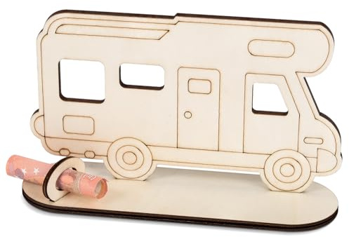 HOLDLEAF Wohnwagen Geburtstag Geldgeschenk Holz,Originelle Geburtstag Holz,Geldgeschenk Sparbüchsen,Reisekasse Geschenke für Frauen, Männer