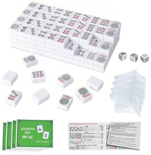 Kenmohuo American Mahjong Tile Set, 166 White Mahjong Tiles Game, 4 Mahjong Cards 2025 with 4 Card Sleeves, Travel Mah Jong Set (Ma Jong, Mah-Jongg, Majiang)
