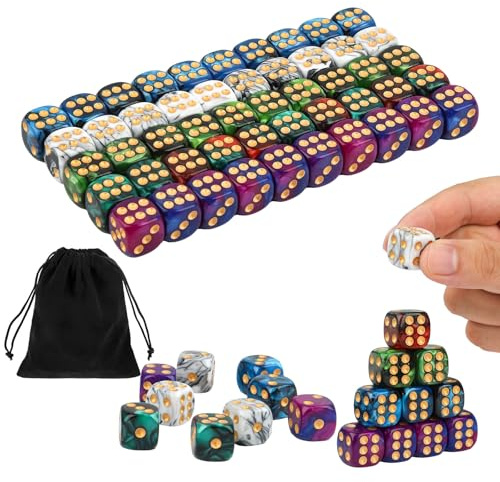 50 Stück Würfel Set, 16mm Zweifarbige Spielwürfel, Acryl Würfel Bunt mit Runden Ecken für Würfelspiele Tischspiele Bar KTV Party Tutoring, 5 Farben mit Aufbewahrungstasche