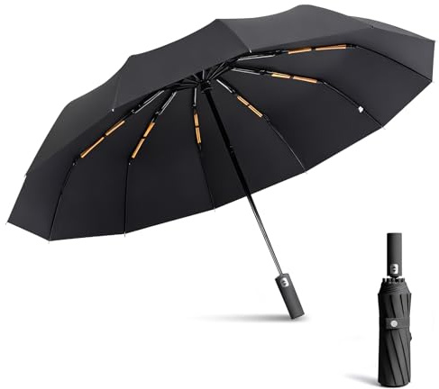 Exquisgoods 24K Strongest Windproof Travel Compact Umbrella Sturdy Frame Automatic Umbrella for Women & Men (Black)