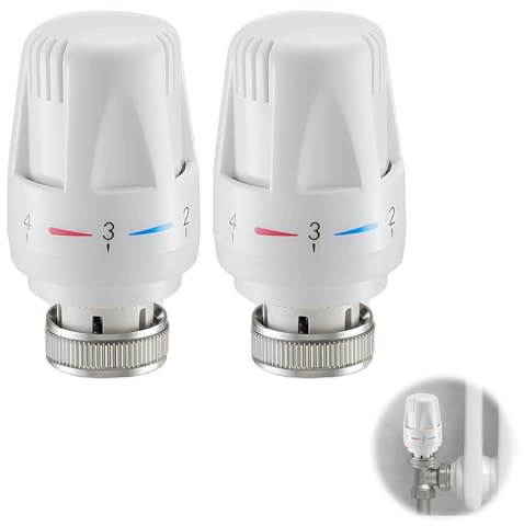 2 pcs Thermostatic Radiator Heads Automatical Temperature Control Heating System M30 x 1.5 Universal for Home Office or Home Plumbing, White