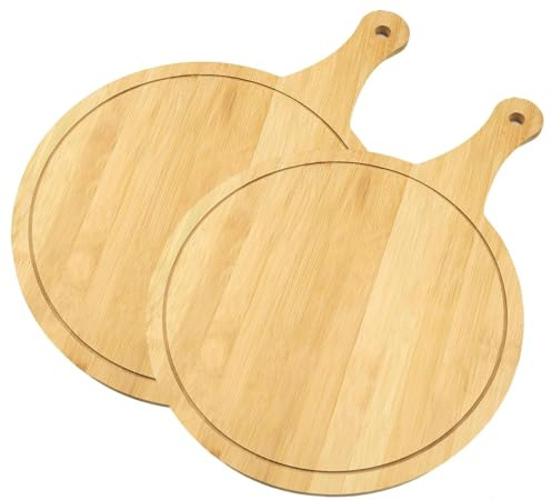 ACTIUSIS 2 stycken pizzatallrikar, 30 cm pizzabräda, rund skärbräda med handtag, pizzabräda, platstallrik med spår, för hackning och servering av korv, ost, pizza,bröd