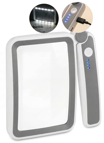 SONNELD Loupe de Lecture Rectangulaire, avec Lumière LED Rechargeable - Loupe Grossissante 3X en Verre Anti-Rayures - Idéal pour Malvoyants, Seniors, DMLA, Journaux et Travaux de Précision