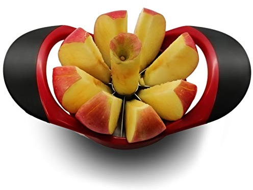 Beylos Easy Grip Apple Corer Slicer-Divider-Cutter-Wedger, Ergonomic Rubber Grip Handle, 8-Blades(Red Black)
