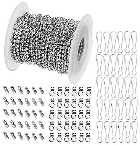 Anyasen 15M Kugelkette Edelstahl Kugelkette 2,4mm Perlen Rollenkette Perlenkette Verlängerung 1 Rolle Edelstahl Kugelkette mit 60 Stücke passende Steckers