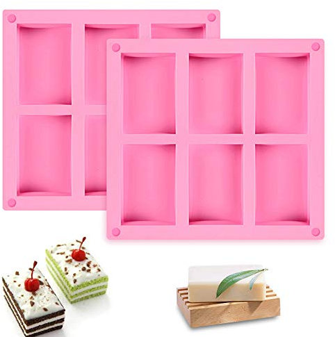 2 Stück Seifenformen Silikon Rechteckig, 6 Hohlräume Silikonform Seifenform,Leicht zu Entformen,Seifen Formen Set für Muffins,Cupcakes,Schokolade,Biscuit DIY hausgemachte Handwerk