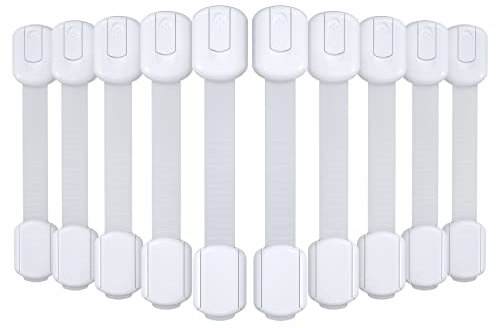 4our Kiddies 10 Pack Baby Proof Cabinet Latches, Childproof Drawer Latches with 6 Extra 3M Adhesives, Adjustable Child Safety Cabinet Strap Locks, Baby Drawer Locks for Kids and Child Safety