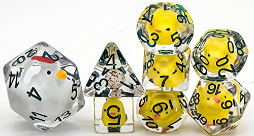 World of Dice Huhn Edition - 8-teiliges Pen & Paper Würfelset, mit Henne, Küken und Ei, Rollenspiel-Würfel