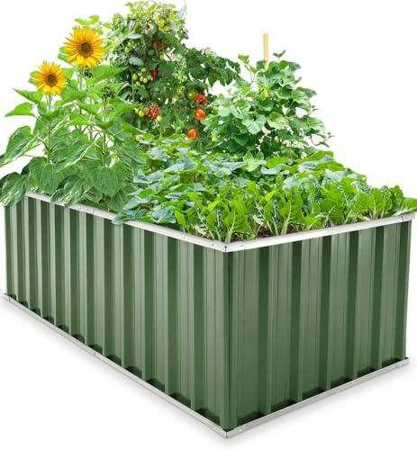 KING BIRD Hochbeet 174x90x60cm, verzinkter Stahl Frühbeet, rostfrei & stabil,Pflanzkasten für tief bewurzeltes Gemüse Kräuter Blumen, Grün