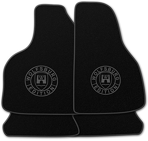 AUTOTEPPICH-Stylers NF100 Schwarze Fußmatten passend für VW Golf 2 mit Logo Wolfsburg Edition WOB und Rand in dunkelgrau