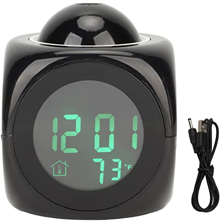 Dpofirs Reloj Despertador de Proyección Digital, Reloj de Proyección Pantalla LED Reloj Despertador de Proyección Mini Temporizador de Voz Proyector de Reloj Digital Fuerte con Cable USB