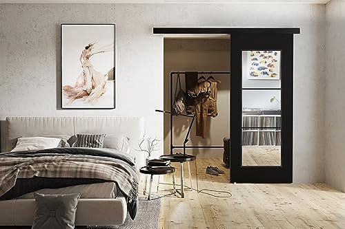 KIER FURNITURE TORI Schiebetür - Schiebetür Komplettset Schiene Komplettset Mit Tür – Zimmertüren Mit Zarge Komplett - B96xH205xT1,6 cm - Schwarz