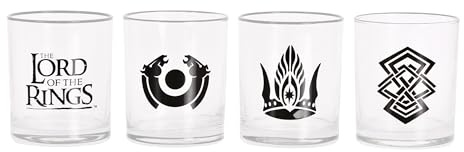 Elbenwald Herr der Ringe Trinkgläser 4er Set mit Mittelerde Symbol Motiven 320 ml Fassungsvermögen 9 cm Höhe für Fans