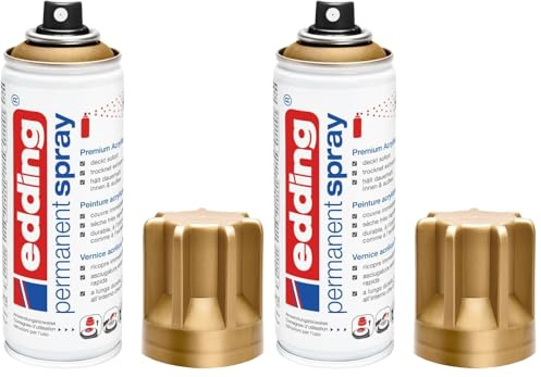 Edding 5200 Spray Permanente, Oro Prezioso Opaco, 200 Ml, Vernice Acrilica Premium per Dipingere e Decorare Vetro, Metallo, Legno, Ceramica, Plastica, Tela, Smalto Acrilico (Confezione da 2)