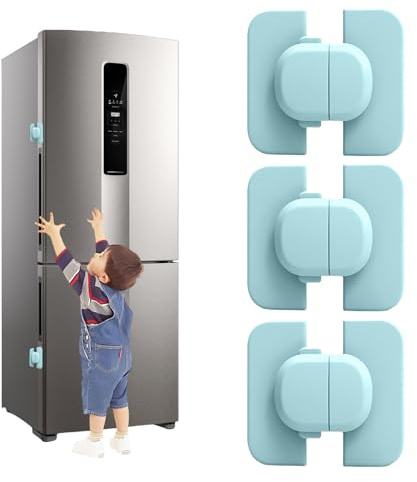 JAONLD 3 Pezzi Blocca Cassetti per Bambini Chiudi Cassetti Bambini Ganci Sicurezza Bambini per Ante Mobili Lucchetto Frigorifero Nessuna Perforazione Richiesta per Armadi e Frigoriferi (Blu)