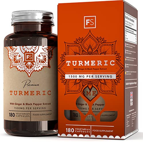 FS Curcuma | 180 Capsule Curcumina Pepe Nero - 1350 mg Curcuma 10 mg Pepe Nero e 140 mg di Zenzero | Integratore ad Alta Potenza | Non-OGM, senza Glutine e Allergeni | Prodotto nel Regno Unito