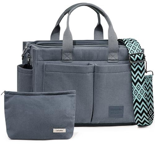 Captain Blues Cord Tasche Damen, Große Handtasche Shopper Tasche, Tasche Arbeit Damen, Umhängetasche mit Reißverschluss, Cord Tote Bag für Uni & Alltag (Grau)