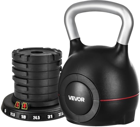 VEVOR Kettlebell Regolabile, con 7 Livelli di Peso 2/5/8/11/14/17/20 kg, Manubrio in ABS e Alluminio Pressofuso per Allenamento della Forza di Presa, Esercizio del Completo del Corpo Nero