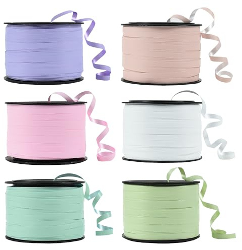BEISHIDA 6 Assorted Colors Curling Ribbons Balloon String Ribbons - Pastel Colors 6 Rolls for Gift Warppping Birthday Easter Party Decorations