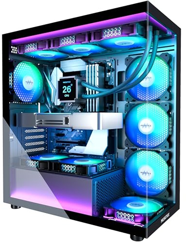 MUSETEX Caja PC ATX 7 Ventiladores PWM ARGB Pre-Instalados, Type-C Mid Tower Caja de Ordenador con Doble Cristal Templado Full View, Caja PC Gaming,Negro(K2)