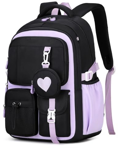 Sisipoet Sac a Dos Fille Primaire Cartable avec Pochette Cœur du CP au CM2 | Cartable Fille Primaire Ergonomique Imperméable pour ordinateur 15 pouces, Bandes Réfléchissantes Pour École et Voyages